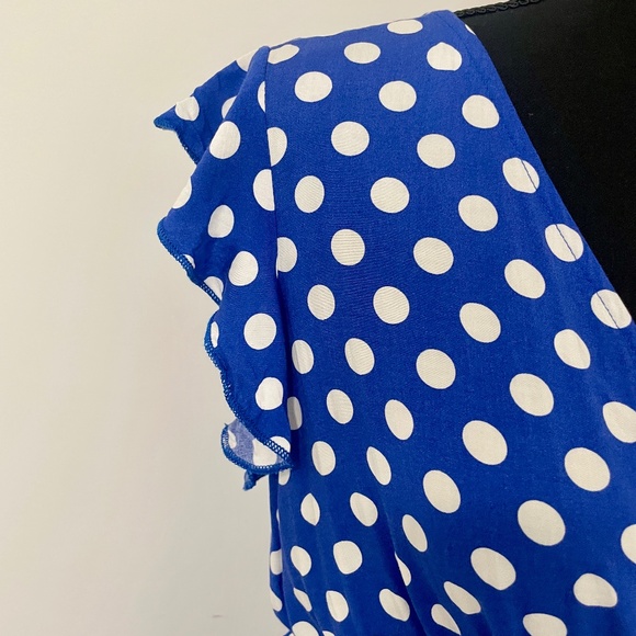 Grecerelle Spring Dress, V Neck Maxi,  Blue/White Polka Dots, M, EUC - Picture 5 of 9
